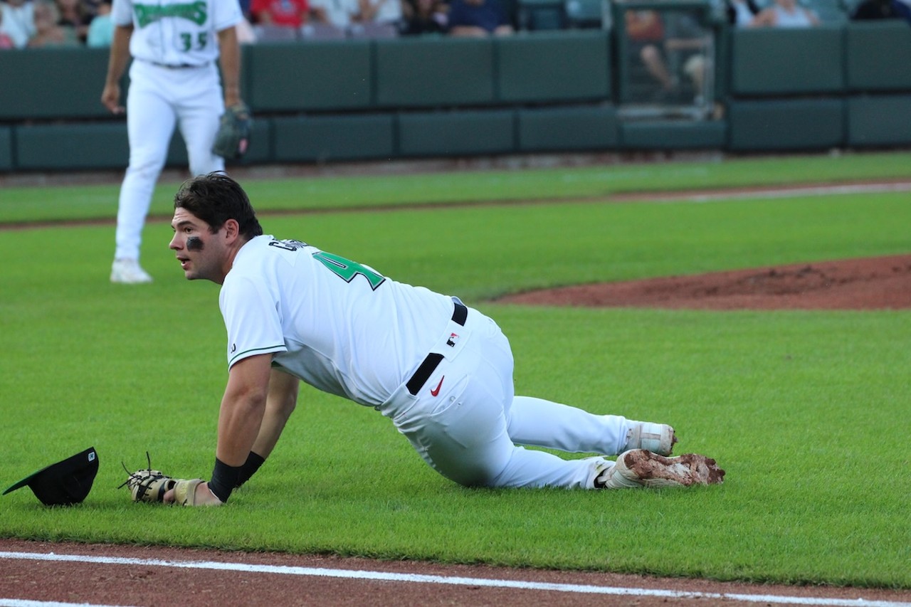 Carter Graham misses throw to first | Dayton Dragons vs. Cedar Rapids Kernels | Aug. 24, 2024