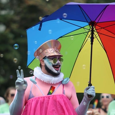 A participant walks at Cincinnati Pride Parade on Saturday, June 22, 2024.