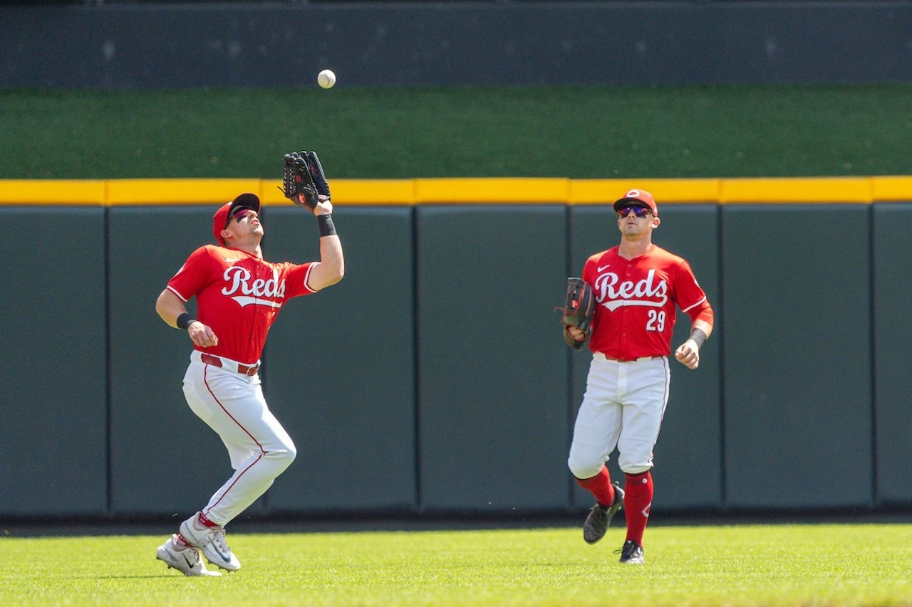 Spencer Steer catches a fly ball during the second inning | Cincinnati Reds vs. Houston Astros | Sept. 5, 2024