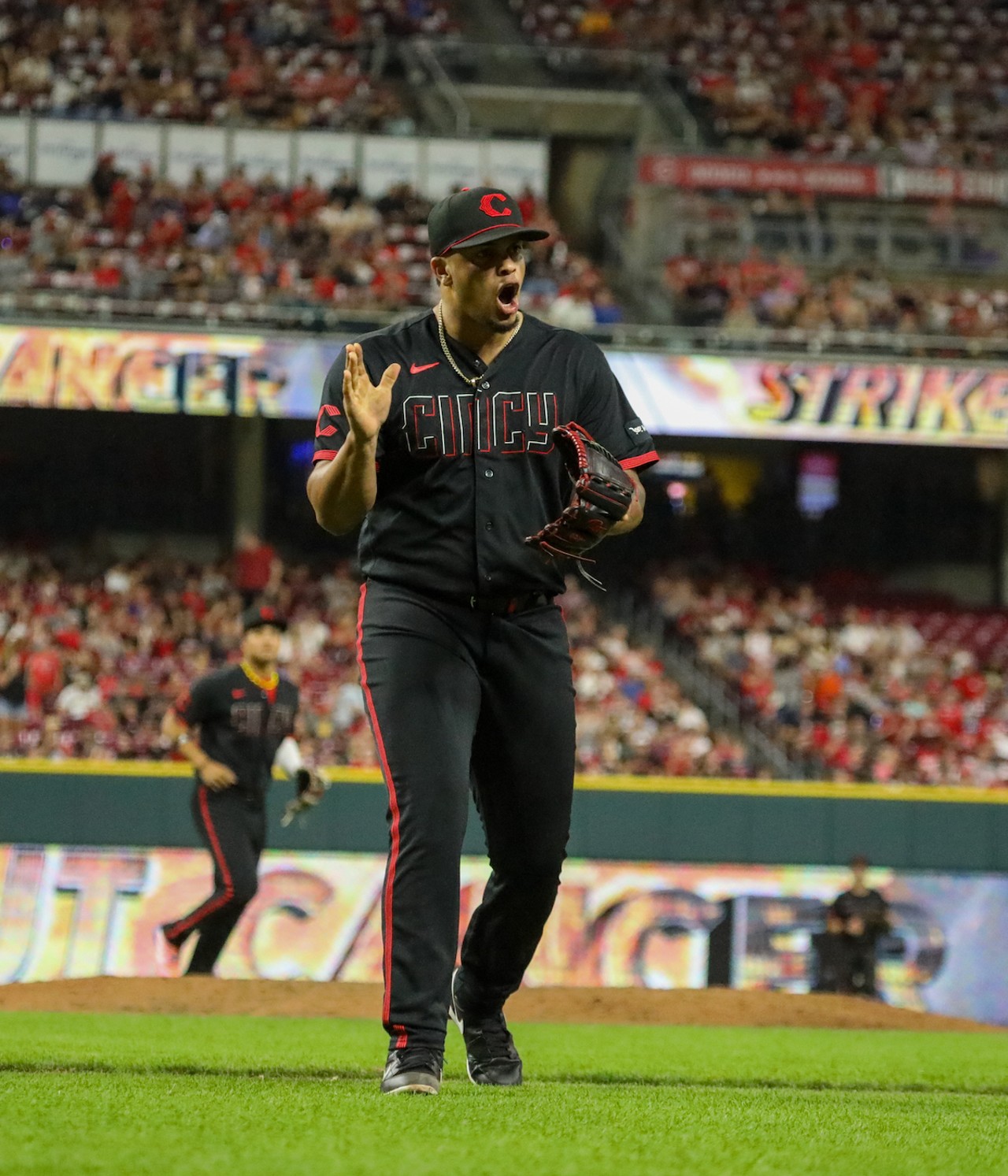 Fernando Cruz celebrates his strikeout in the top of the seventh inning | Cincinnati Reds vs. Pittsburgh Pirates | Sept. 22, 2023