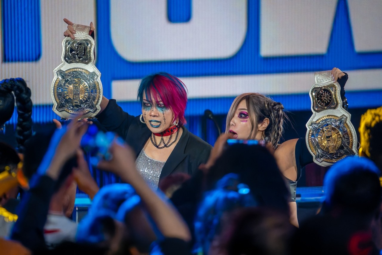 Asuka and Kairi Sane - The Kabuki Warriors - taunt their rivals | WWE Smackdown at Heritage Bank Center on April 26, 2024