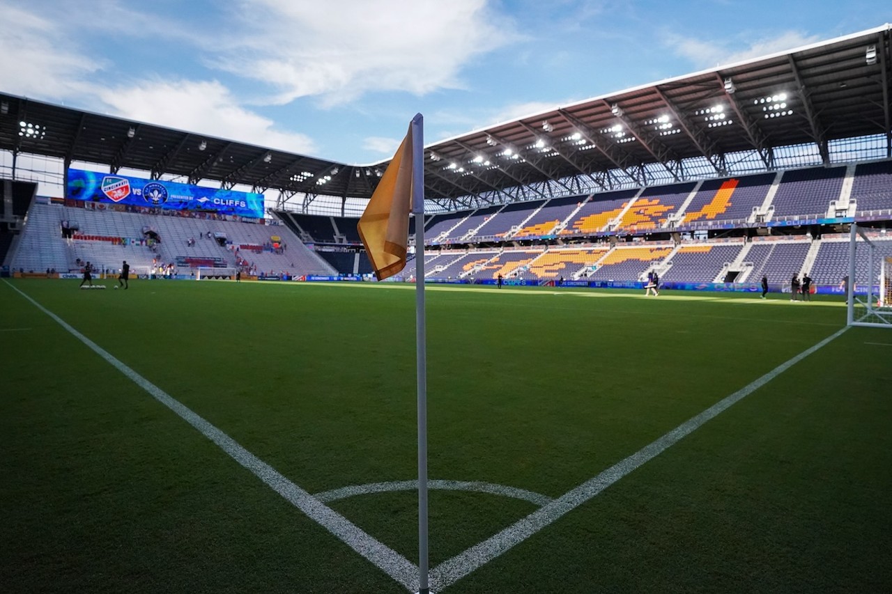 Gold corner flags and nets were used for Childhood Cancer Awareness Month | FC Cincinnati vs. CF Montreal | Aug. 31, 2024