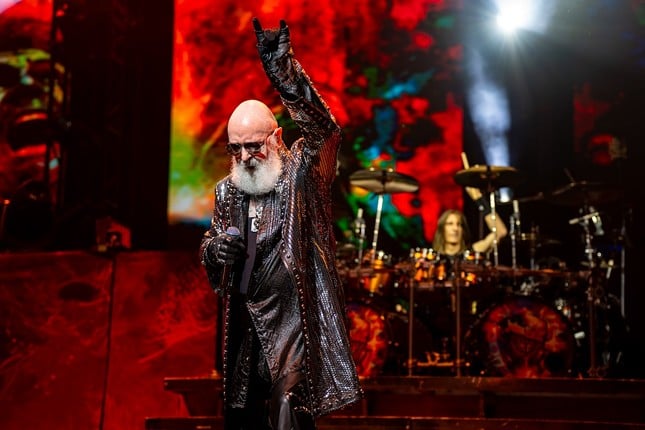 Judas Priest performing at Everwise Amphitheater in Indianapolis, Indiana on April 28, 2024