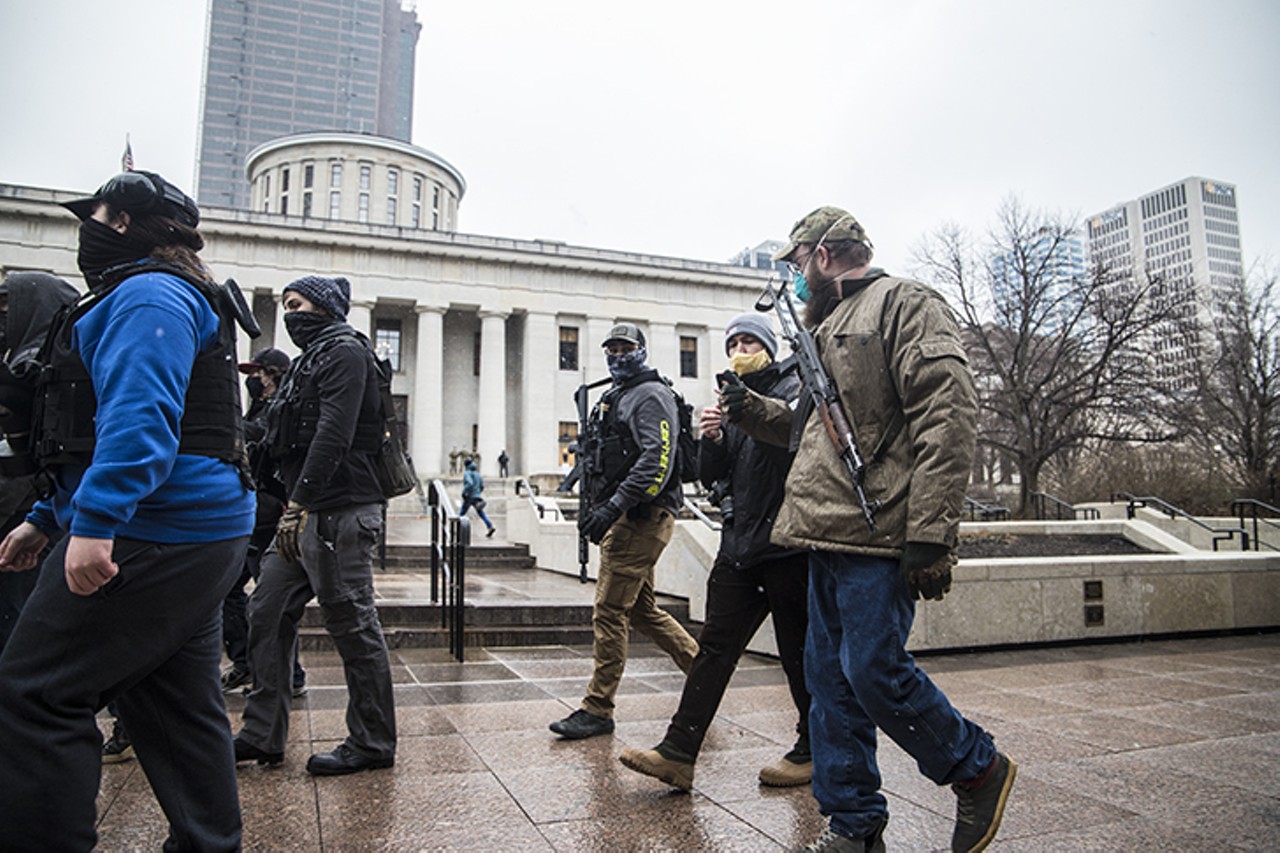 Boogaloo Bois march past the Ohio State House