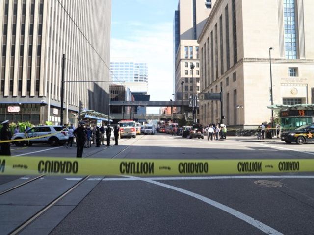 Walnut Street between the Fifth Third building and the federal courthouse in the aftermath of Cincinnati's Sept. 6, 2018 mass shooting.