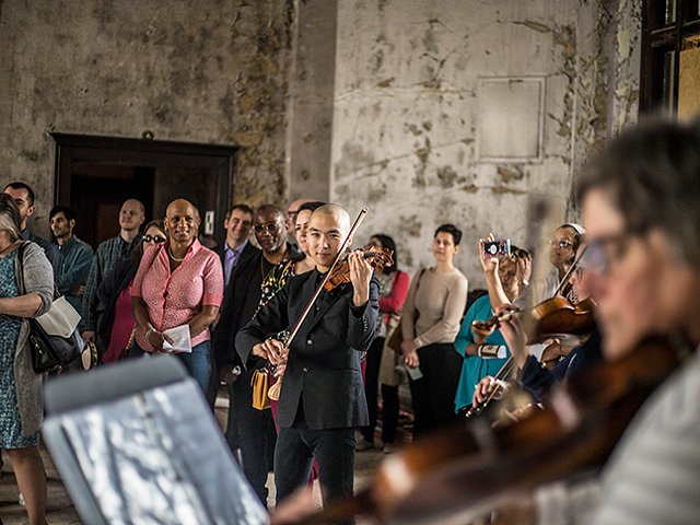 Eddy Kwon playing with the Price Hillharmonic orchestra at a recent MyCincinnati event