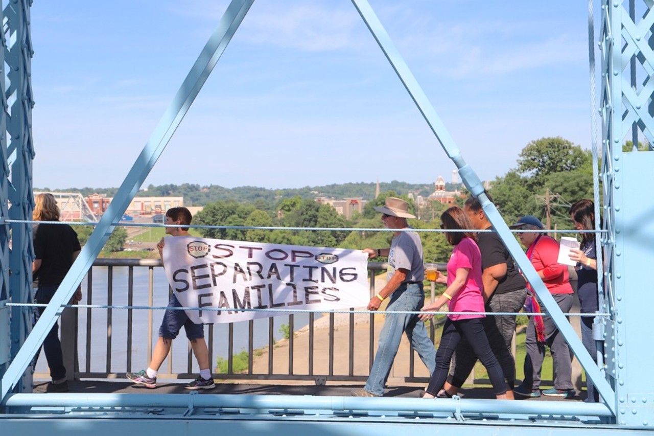 Protests Against Federal Immigration Policy Draw Hundreds to Roebling Suspension Bridge