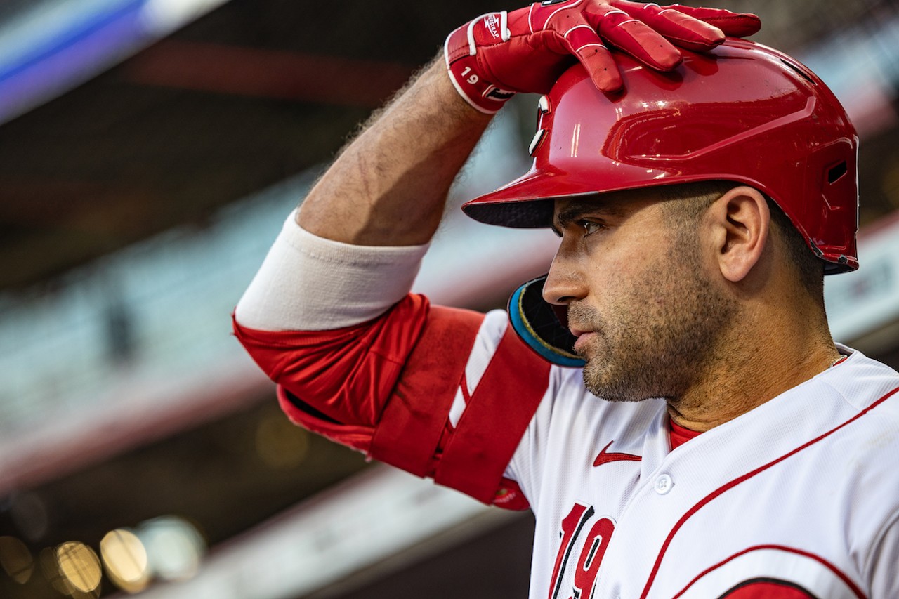 Joey Votto prepares to walk out of the dugout to the on-deck circle | Cincinnati Reds vs. Minnesota Twins | Sept. 18, 2023