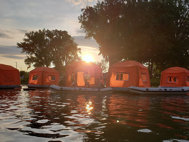 Floating tents on the Great Miami River