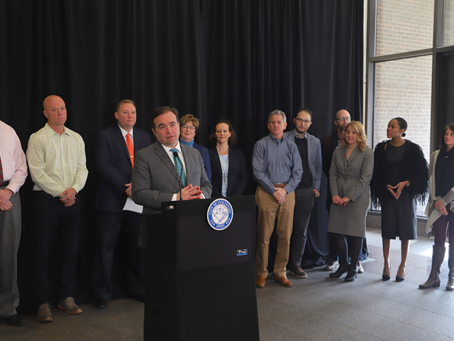 Mayor John Cranley announcing the Downtown Cincinnati Urban Pedestrian Task Force.