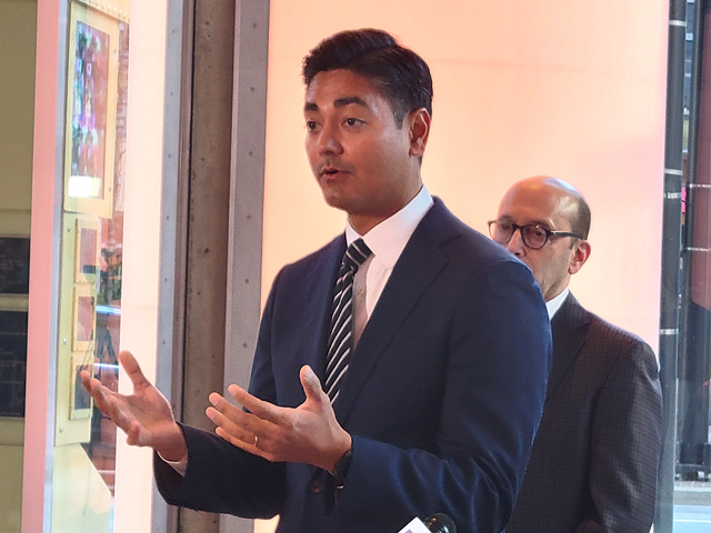 Cincinnati Mayor Aftab Pureval spoke about the potential investment returns of the sale of Cincinnati Southern Railway to Norfolk Southern during a press briefing on Nov. 21.