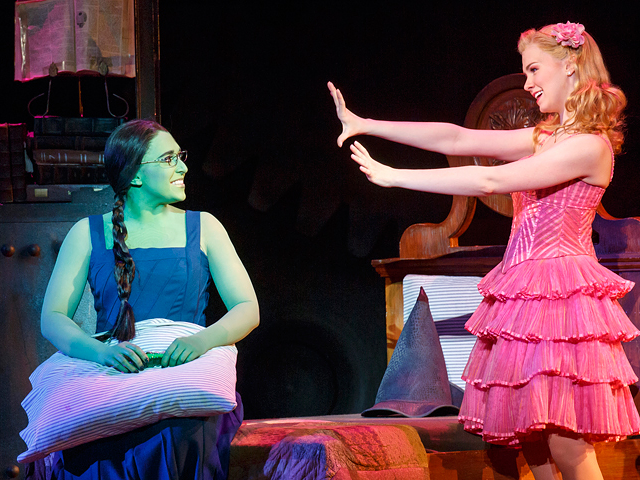 Jessica Vosk (left) as Elphaba and Gina Claire Mason as Glinda