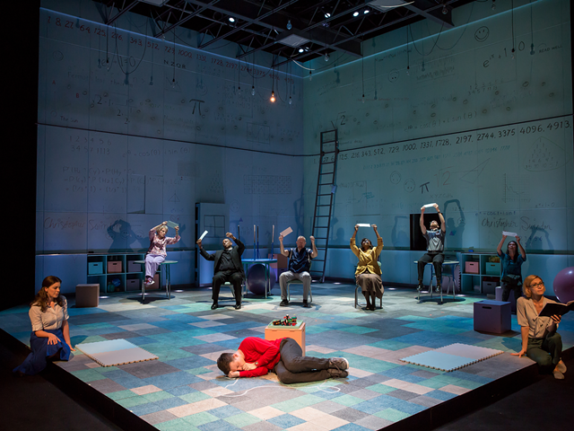 The cast onstage at Cincinnati Playhouse's just-opened production of "The Curious Incident of the Dog in the Night-Time"