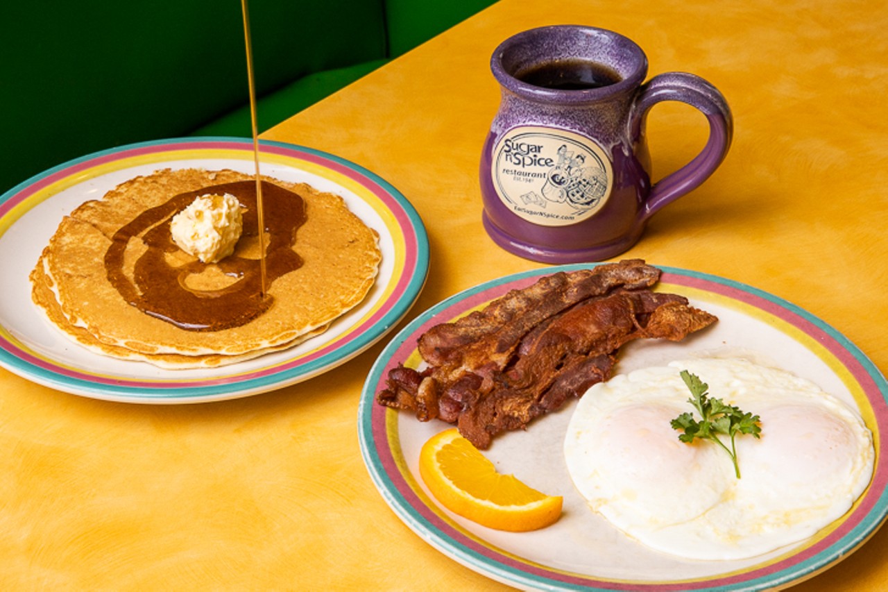 Breakfast special ($9) with two eggs, two "wispy-thin" pancakes or one French toast with choice of sausage, bacon or ham