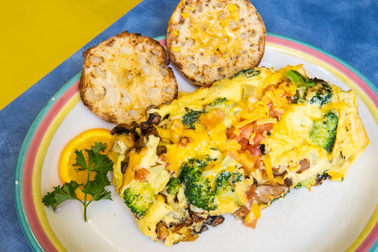 Garden omelet ($9.50) with mushrooms, broccoli, zucchini, tomatoes and American cheese