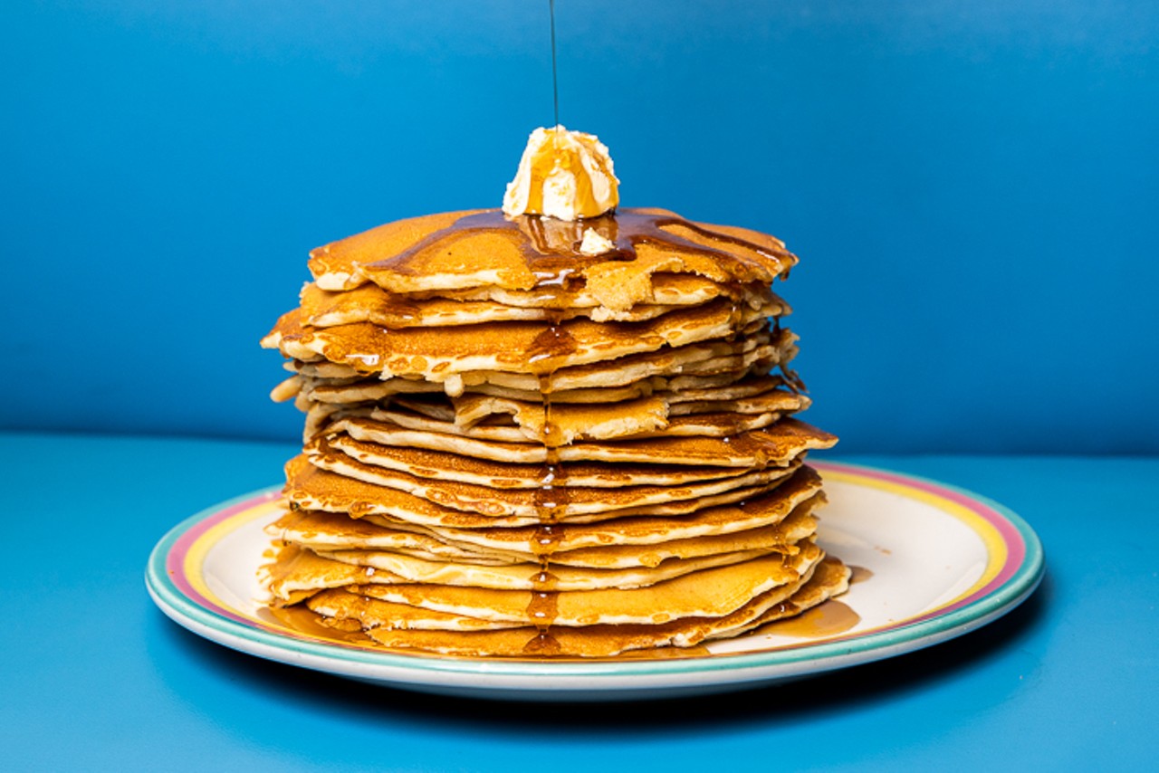 An extremely large stack of "wispy-thin" pancakes