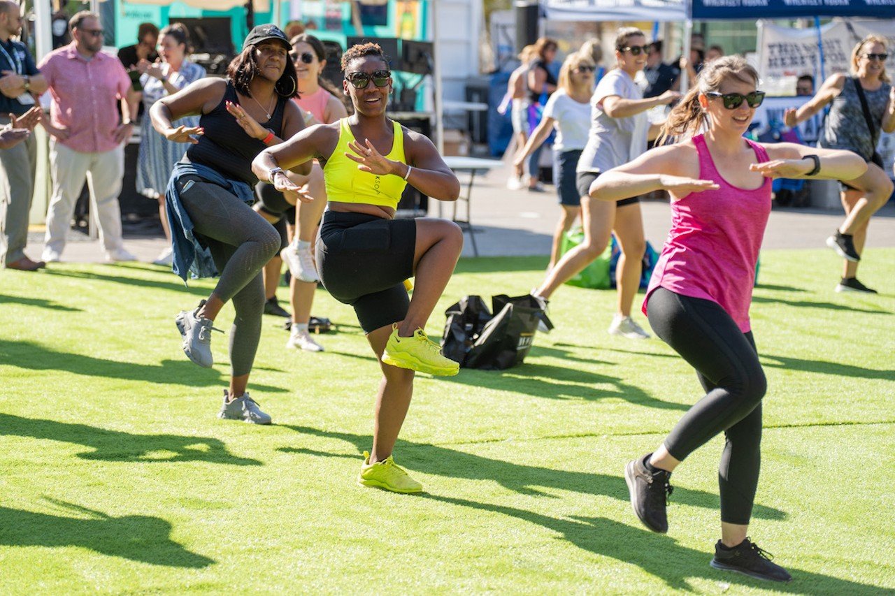 Amanda Kloots leads a public workout class during the 2023 Kroger Wellness Festival