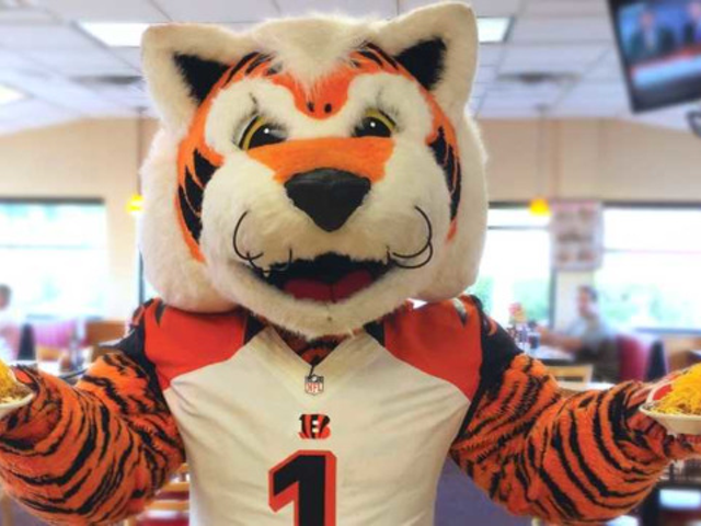 Even Who Dey the mascot is ready to scarf multiple 3-Ways in celebration.