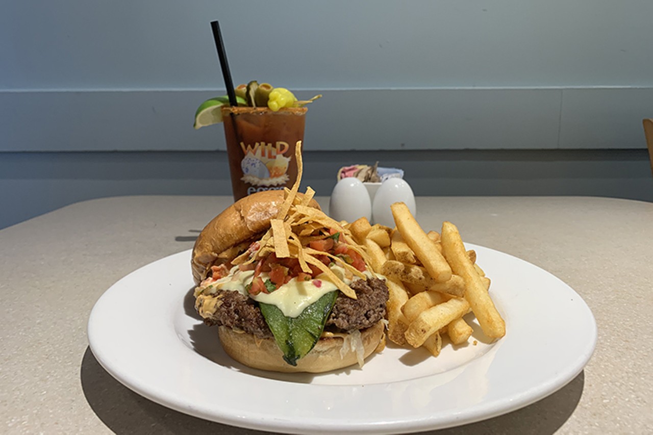 Wild Eggs Restaurant
Wild & Spicy Poblano Cheeseburger: Half-pound beef burger topped with poblano pepper, pico de gallo, chipotle mayonnaise and pepper jack cheese on a brioche bun and topped with seasoned crispy tortilla strips
Photo: Provided