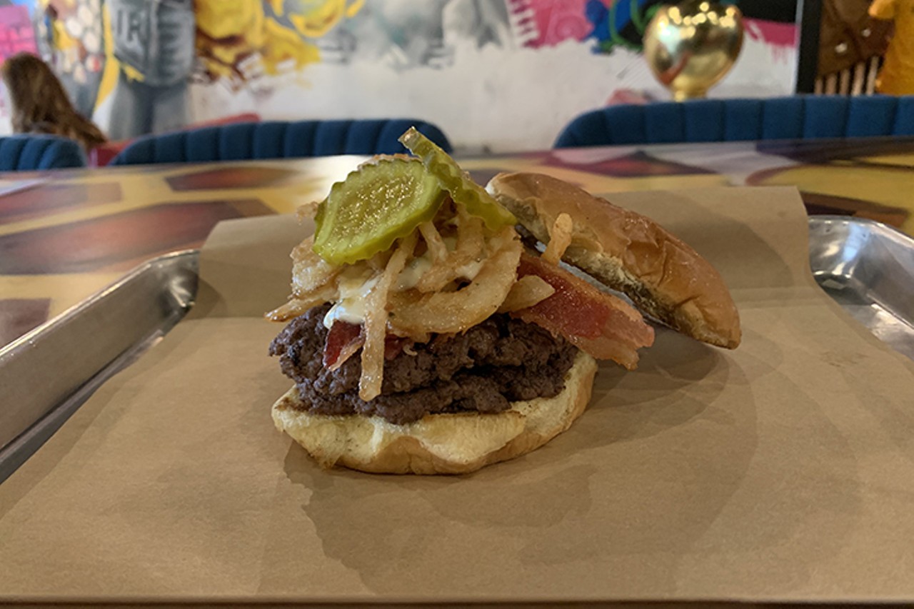 Agave & Rye
The Easy Rider: Two smashed burger patties, sweet and spicy bacon, queso, tobacco onions, Agave & Rye's Agave & Chili BBQ Jam, brioche bun and pickles
Photo: Provided