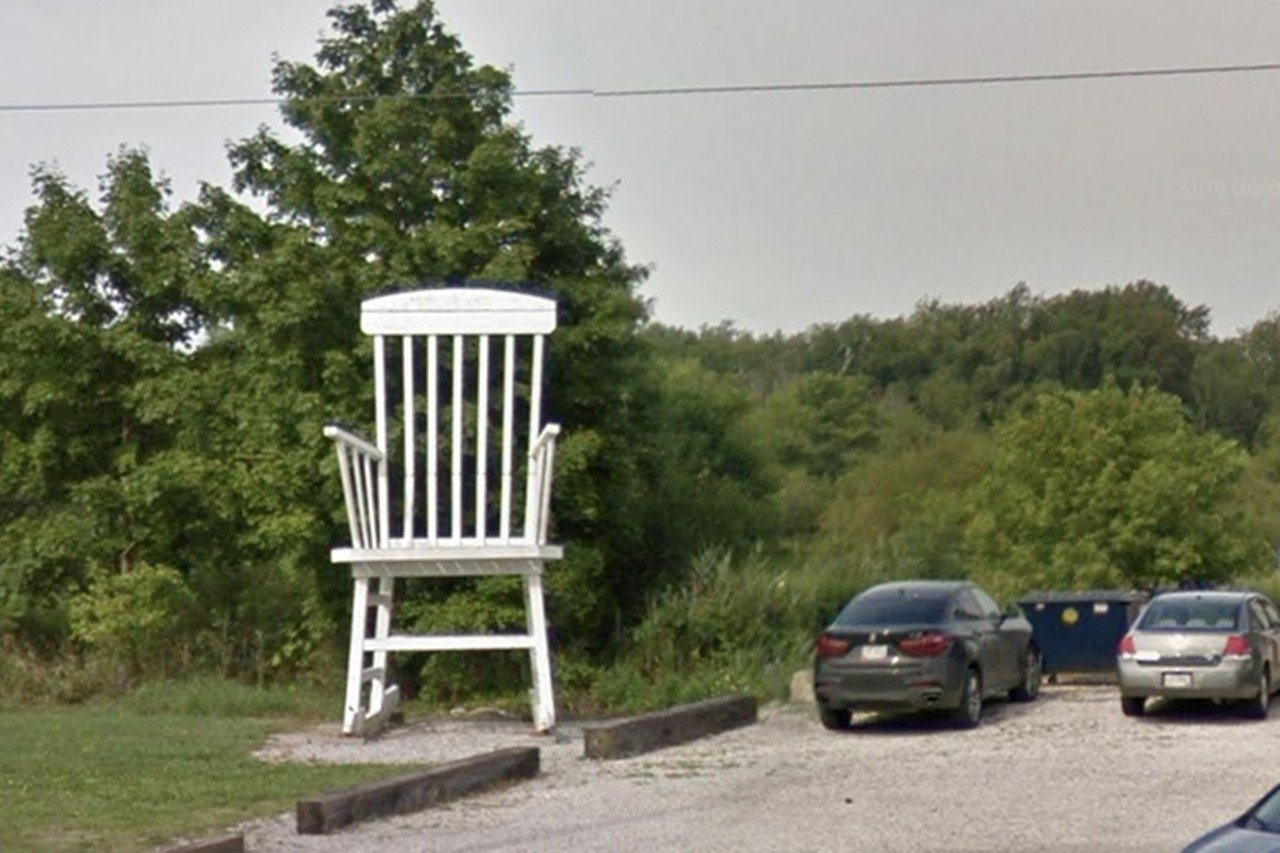 Giant Rocking Chair
1933 OH Highway 45, Austinburg
If you&#146;re looking to sit upon this massive 20-foot rocking chair in Northern Ohio, you&#146;ll be disappointed, unless you have a tall ladder &#151; or sizable car you feel comfortable climbing atop. The rocking chair sits outside of Bella Care Hospice.
Photo: Screen grab from Google Maps