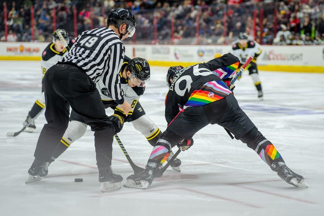 During the Cincinnati Cyclones' Nov. 3 home game against the Iowa Heartlanders, they celebrated their annual "Shutout the Hate" night, a "great night of hockey, togetherness, and pride."