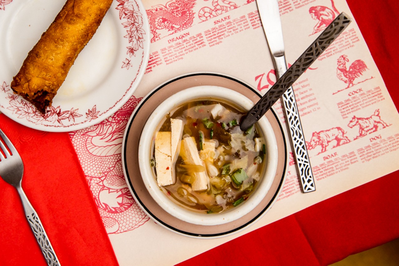 A prix fixe for two runs just over $40 and starts off with hot and sour soup, with its m&eacute;lange of textures ranging from soft tofu to crunchy scallions, and an order of egg rolls fresh from the fryer.