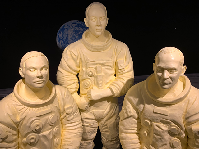 Life-sized butter sculptures of commander Neil Armstrong, lunar module pilot Buzz Aldrin and command module pilot Michael Collins