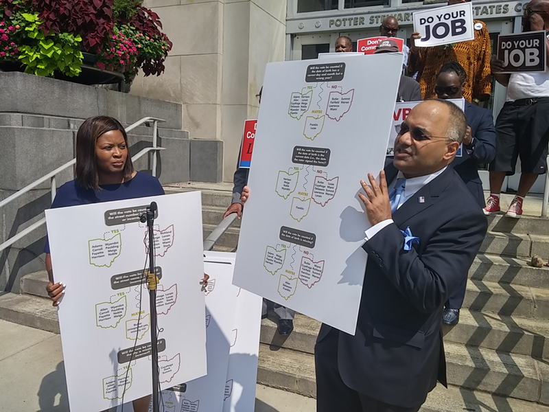 State Rep. Alicia Reece, D-Cincinnati (L), and Cleveland civil rights lawyer Subodh Chandra (R)