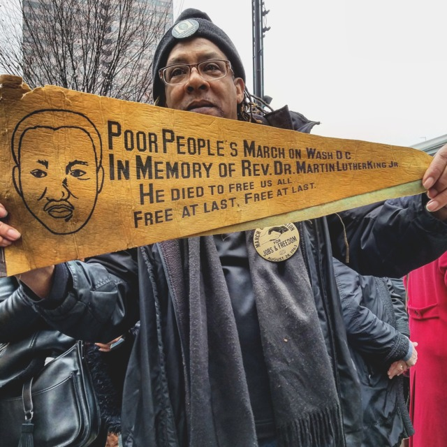 An attendee at the 2017 Martin Luther King Jr. commemorative march at Fountain Square. - Nick Swartsell