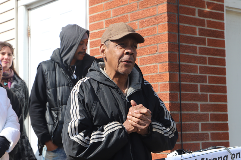 Mount Auburn resident James Crawford speaks outside 2341 Burnet Avenue, where he faces eviction soon. - Nick Swartsell