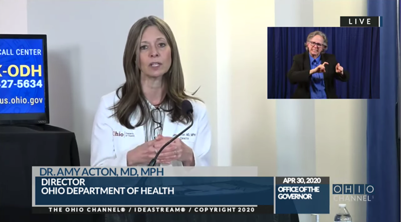 Ohio Department of Health Director Dr. Amy Acton - Photo: Ohio Channel YouTube