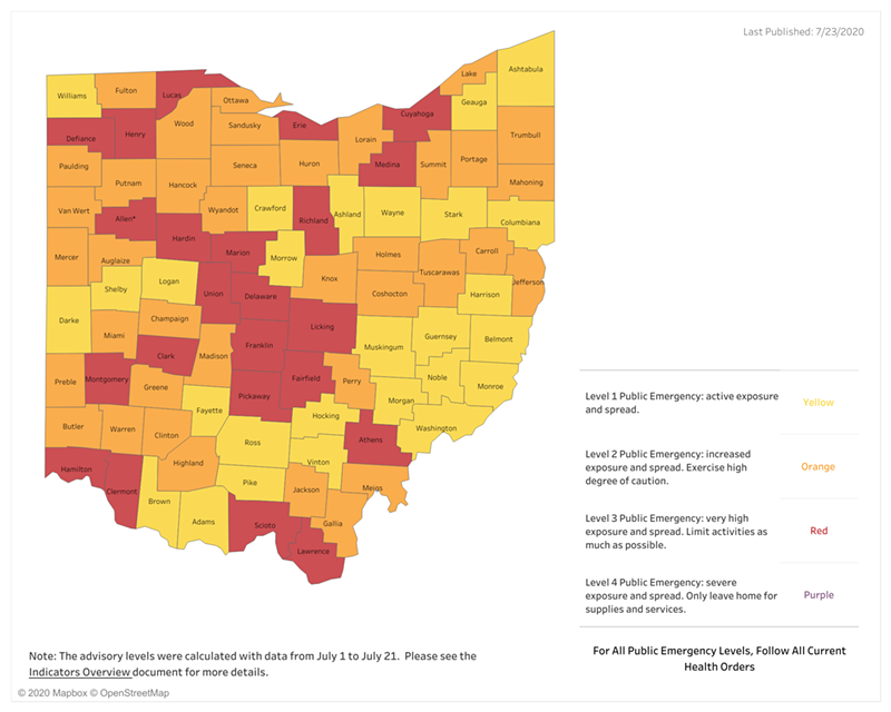 Butler County Drops Down to Orange on Ohio's Public Health Advisory, Hamilton and Clermont Counties Remain Red