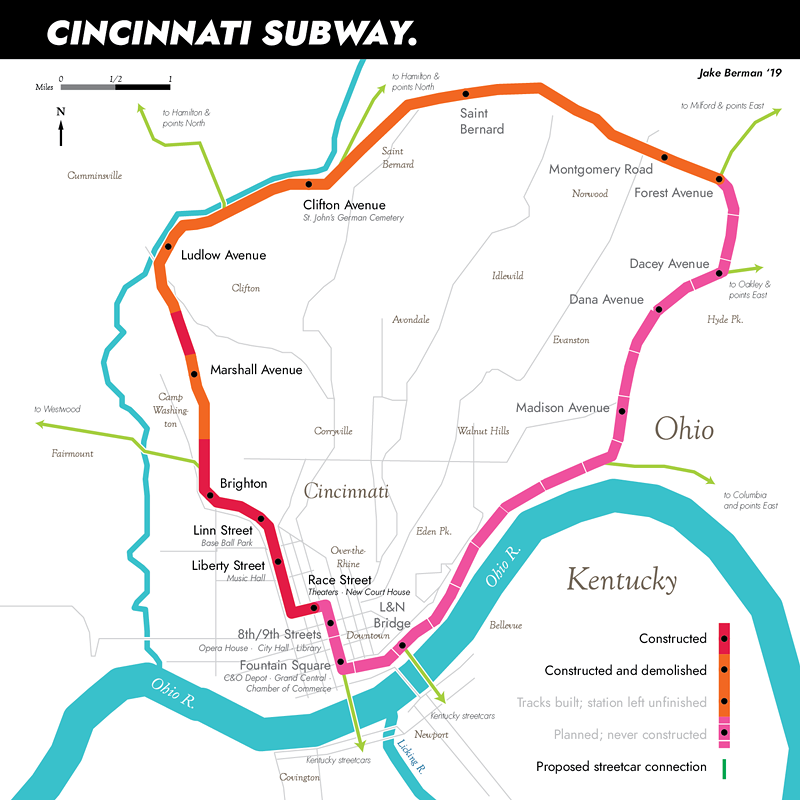 The proposed route of the Cincinnati streetcar - Jake Berman
