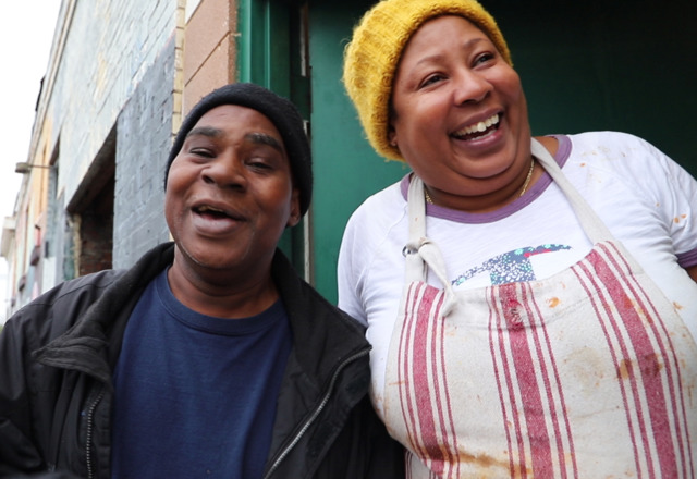 Monica Williams (right) and long-time customer Daryl Owens on Just Cookin's last day - Nick Swartsell