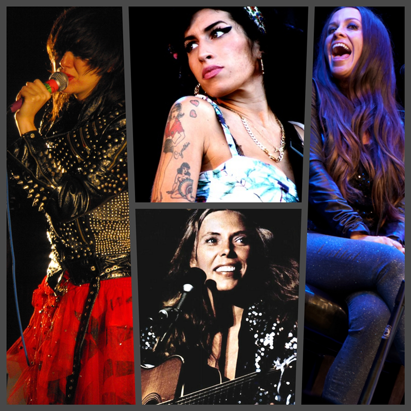 Artists being tributed at the 'Season of the Witch' concerts include the Yeah Yeah Yeahs, Amy Winehouse, Alanis Morissette and Joni Mitchell - Clockwise from top left: Decklord; Fionn Kidney; Justin Higuchi; Asylum Records
