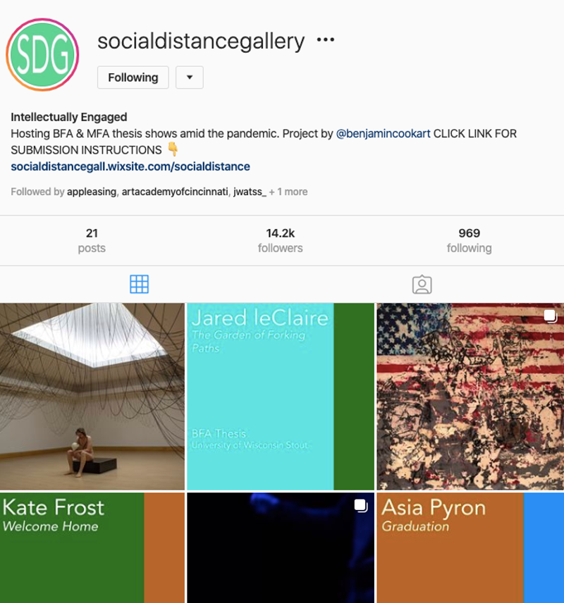 The Social Distance Gallery's Instagram. - instagram.com/socialdistancegallery/