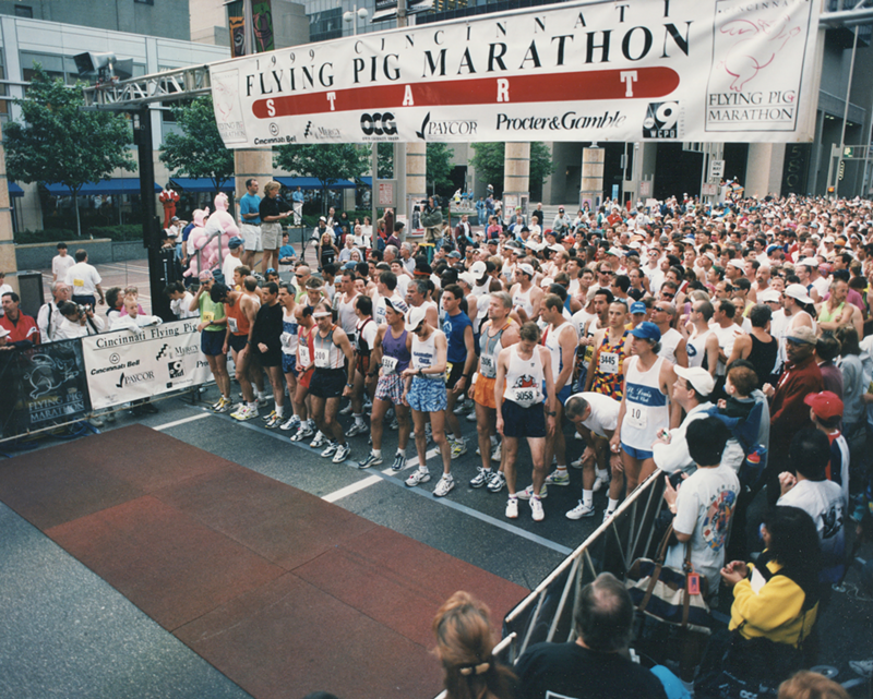 Runners wait at the starting line for the first Flying Pig Marathon in 1999 - PHOTO: Provided
