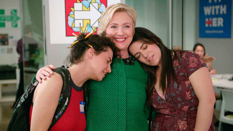 Hillary Clinton with the ladies of Broad City - Photo: Courtesy of Comedy Central