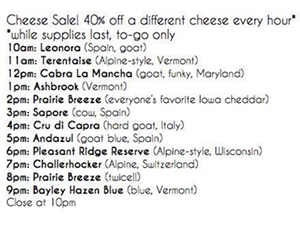 Full cheese sale list - Courtesy of The Rhined's FaceBook