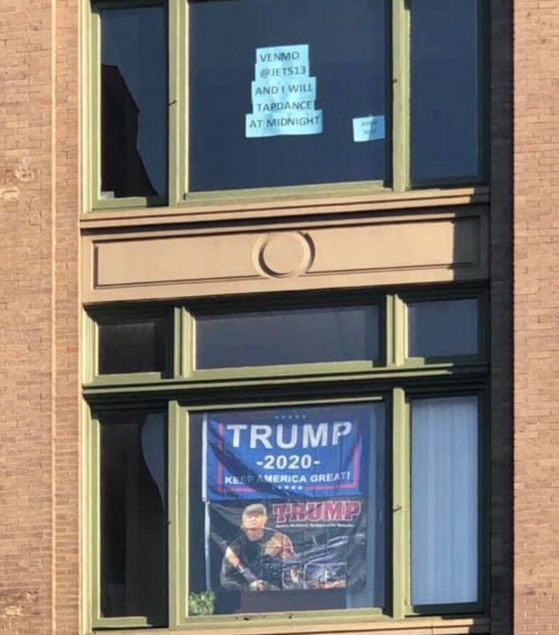 Ohio Man Responds to Downstairs Neighbor's Trump Sign with Venmo Handle and Promise to Tap Dance at Midnight
