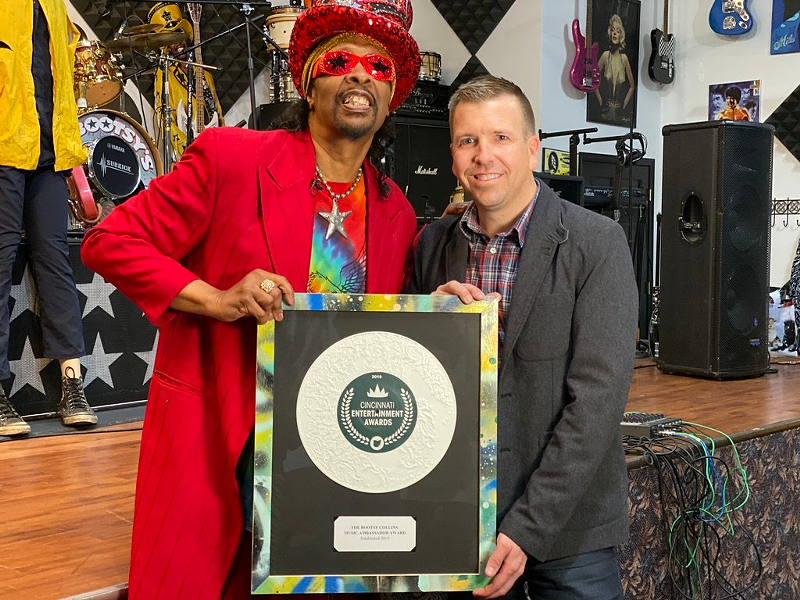 Bootsy Collins with CityBeat publisher Tony Frank. The Cincinnati Music Ambassador Award was renamed the Bootsy Collins Music Ambassador Award this year - @Bootsy_Collins