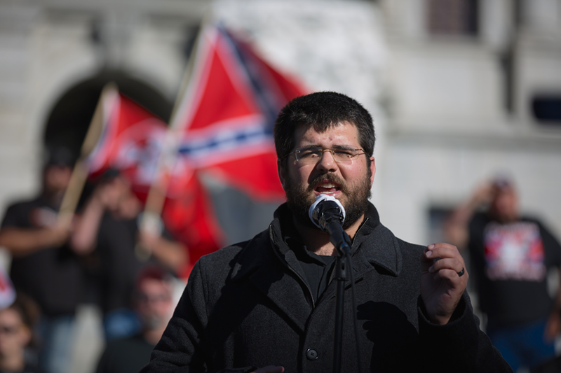 White nationalist leader Matthew Heimbach speaks at a rally last year in Pennsylvania. Heimbach's group has been heavily active in the Cincinnati area. - Paul Weaver