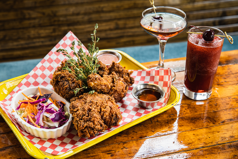 The fried chicken and several cocktails - Photo: Hailey Bollinger