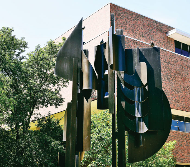 This Contemporary sculpture by late internationally known artist Louise Nevelson sits outside of the Main Library's entrance at Eighth and Walnut streets. - Photo: Jesse Fox