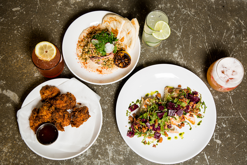 Chicken gobbets, octopus and hummus, beet toast - Photo: Hailey Bollinger