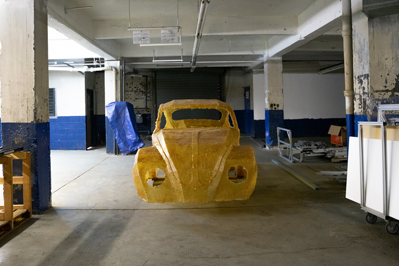 This space in Studeō-Par- is temporarily home to a ghostly-looking resin car, an artwork. - EMILY PALM