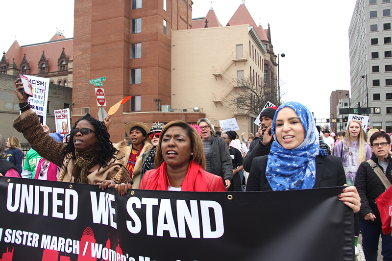 Yvette Simpson (center) at a march last year in downtown Cincinnati - NICK SWARTSELL