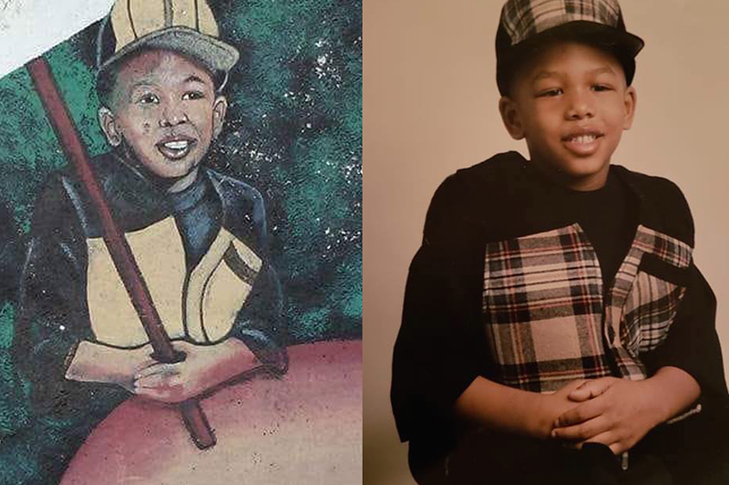 Cam Hardy's likeness on the OTR mural and the original photo artist William Rankins, Jr. worked from. - Provided