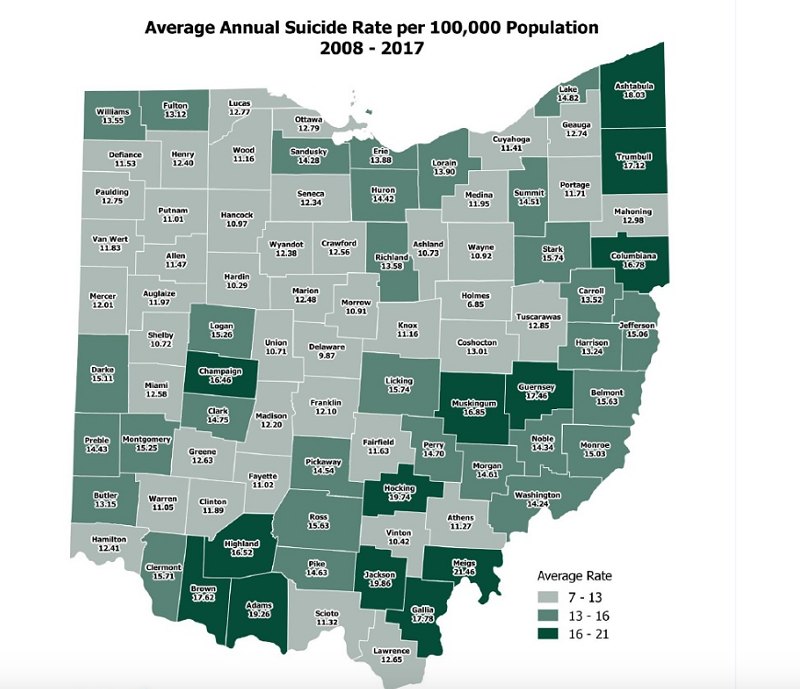 Suicide rates by county, according to Ohio University study - Ohio Alliance for Innovation in Popular Health